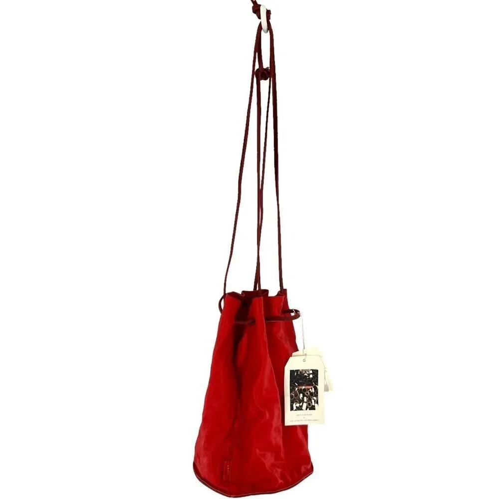 Rare NWT Obey x Los Angeles Leather Craft Rosyln Bucket Bag in Poppy Red